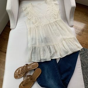 Entro cream gauze sleeveless top, size large